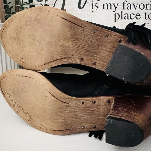 Sam Edelman Louie Western Ankle Boot Bootie Black Fringe Stacked Heel Size 8W - Picture 4 of 7